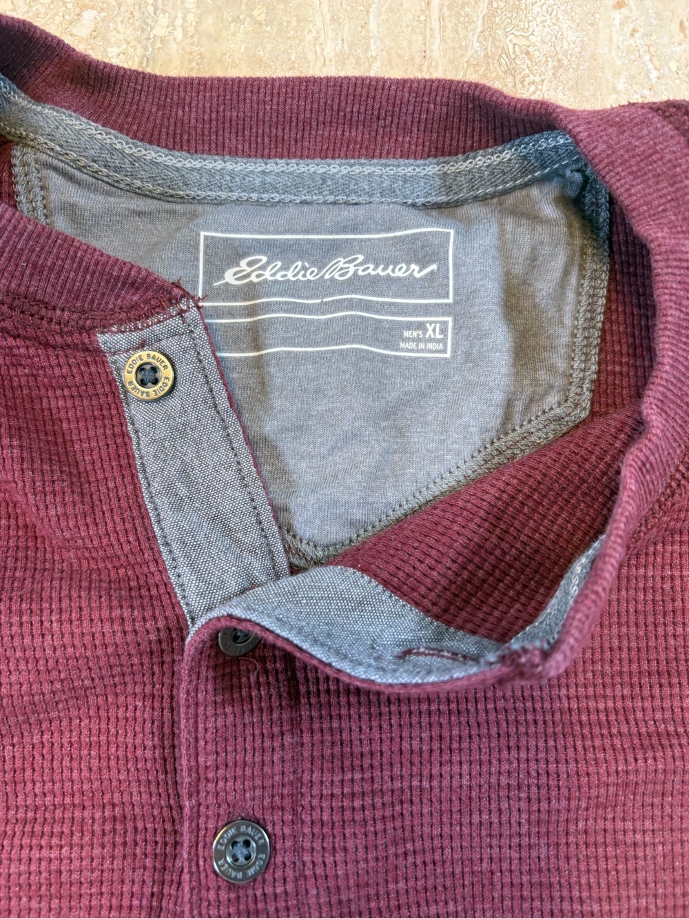 Eddie Bauer Men's Burgundy Henley Thermal Shirt
